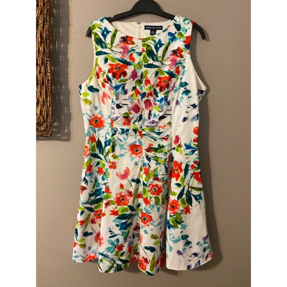 American Living A Line Dress 16 Floral Washable Stretch Cotton Sleeveless Summer - Picture 6 of 8